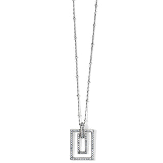 A silver necklace with a geometric pattern and embedded crystals. Brighton Illumina Lights Linx Necklace