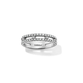 A silver ring featuring a band of inset diamonds set in a white gold-colored metal. Brighton Illumina Lights Ring
