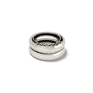 A silver-colored double ringed Brighton Inner Circle ring with artisan hand hammered details. Brighton