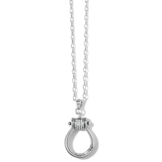 A silver-plated teardrop-shaped pendant necklace with a lobster claw closure. Brighton Meridian Petite Charm Holder Necklace
