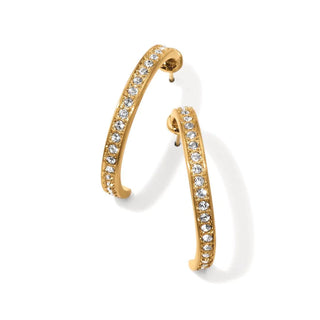 A pair of gold-colored hoop earrings with embedded clear stones, presented against a white background. Brighton Meridian Zenith Gold Hoops