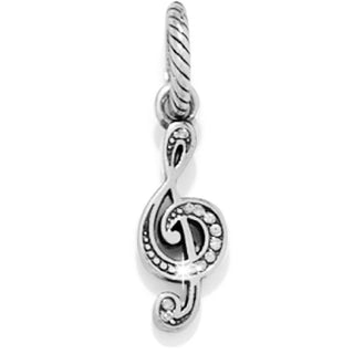 A silver-colored music note charm with channel-set fine quality crystals and dots. Brighton Music Note Charm