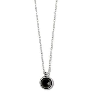 A silver-plated necklace with a lobster claw pendant and pebble dot textures, featuring a semi-precious onyx bead. Brighton Pebble Dot Onyx Short Necklace