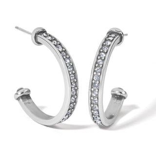 A pair of silver-colored hoop earrings with embedded crystals. Brighton Silver Medium Meridian Zenith Hoop