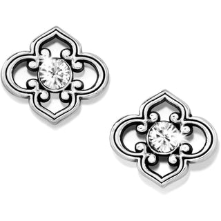 A pair of silver-colored Toledo post earrings, each featuring a central crystal embellishment. Brighton Silver Toledo Post Earrings