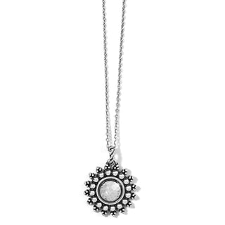 A small round silver necklace with beaded detailing, suspended by a silver chain. Brighton Telluride Small Round Necklace