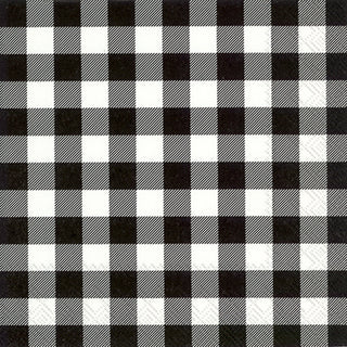A checkered pattern lunch napkin with black and white colors.