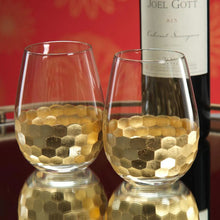 Load image into Gallery viewer, Fez Cut Stemless Wine Glass with Gold Leaf
