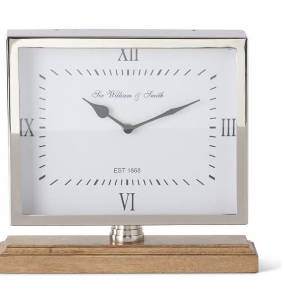 Silver Table Clock with Wood Stand