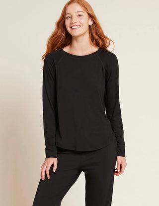 Goodnight-Raglan-Sleep-Top-Black-Front, organic bamboo