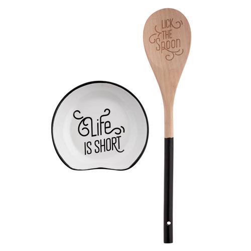 Life is Short Spoon Rest with Wooden Spoon