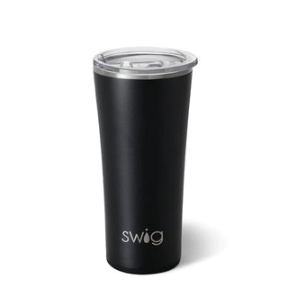 A black 22 oz stainless steel tumbler with a SWIG brand name on the front.