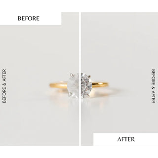 A engagement ring before and after using the Shinery Radiance Wash Jewelry Cleaner