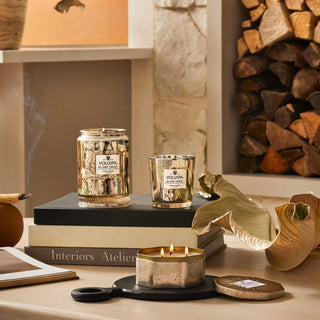 Voluspa Blond Tabac Large jar styled in a home