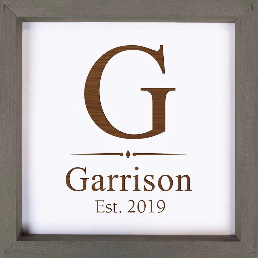 P. Graham Dunn Personalized White Faux Wood Grey Framed Sign