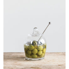 Load image into Gallery viewer, Glass Olive Jar with Slotted Spoon
