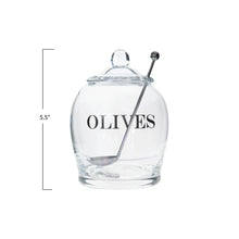 Load image into Gallery viewer, Glass Olive Jar with Slotted Spoon
