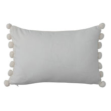 Load image into Gallery viewer, 14&quot; x 9&quot; Cotton Lumbar Pillow with Embroidery &amp; Pom Poms
